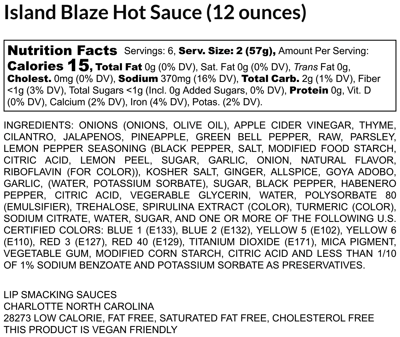 hot sauce label, nutrition facts, green sauce plant based ingredients, Caribbean flavor hot sauce